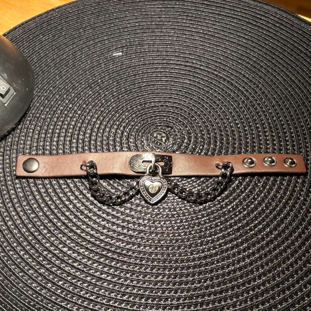 020) Brown Leather Bracelet with Heart Charm